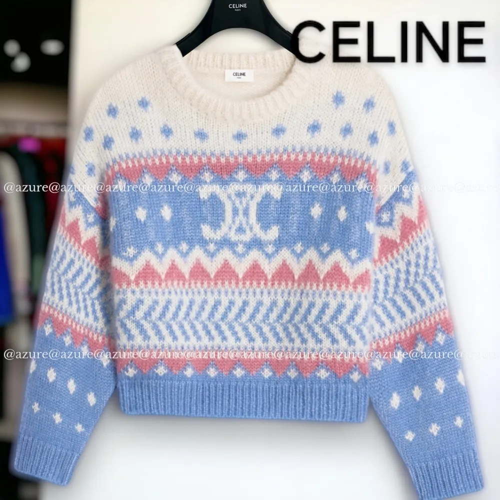 CELINE  |crew neck fair isle sweater in mohair and silk
