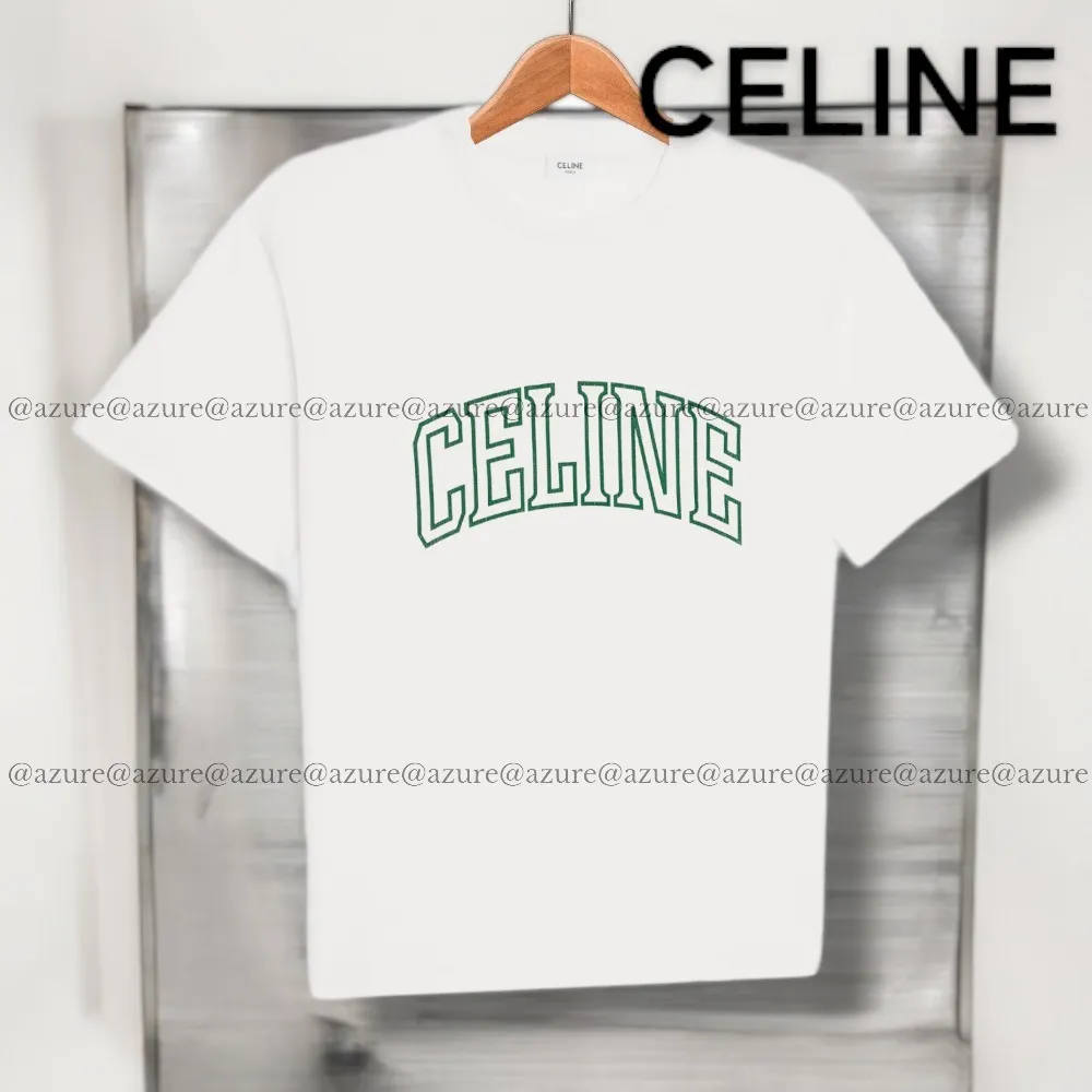 CELINE  |Crew Neck Street Style Plain Cotton Short Sleeves Logo