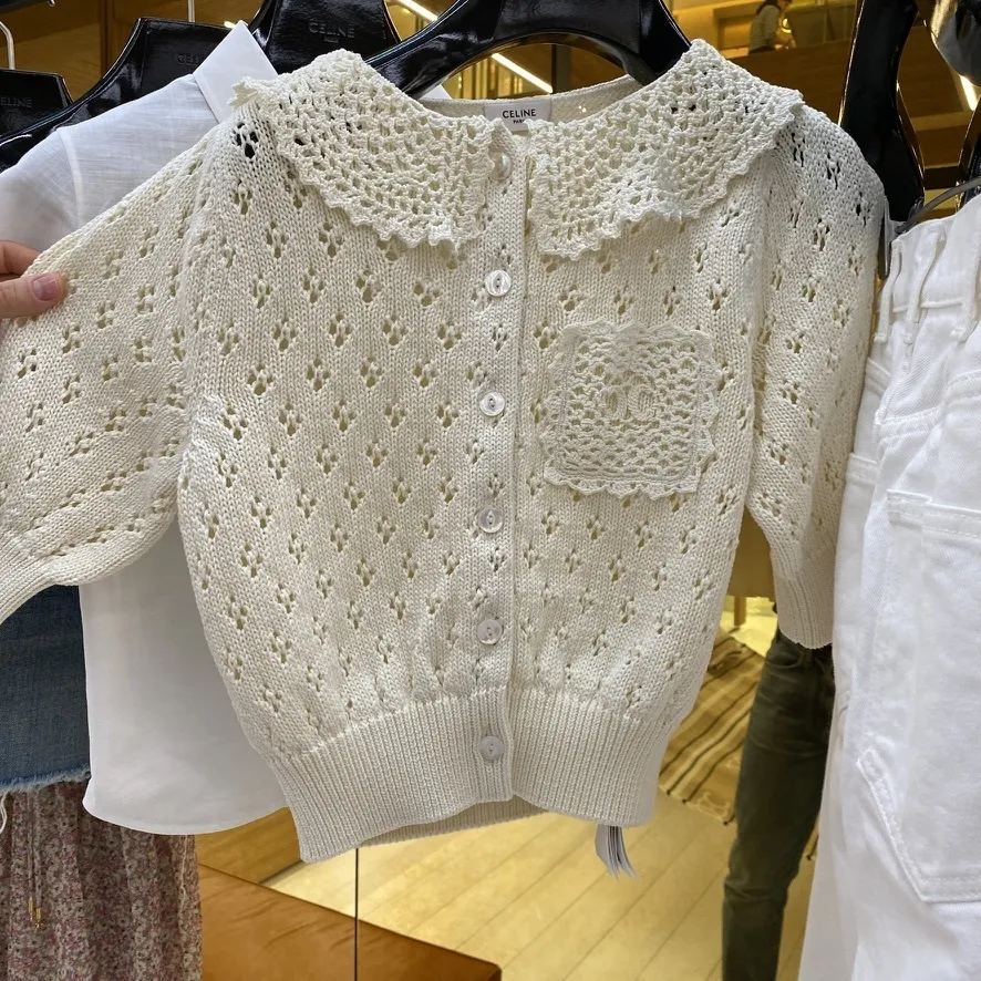 CELINE  |cropped cardigan in pointelle cotton