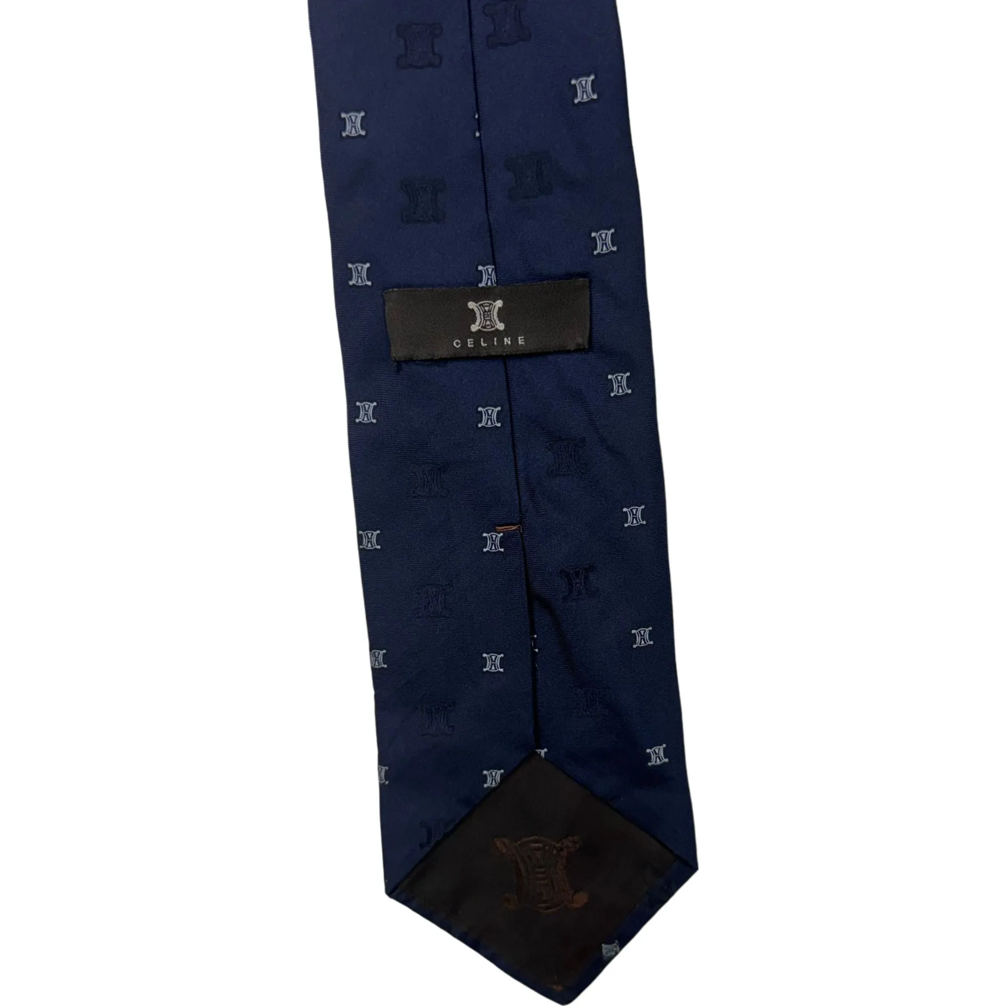 Celine Patterned Silk Tie Navy