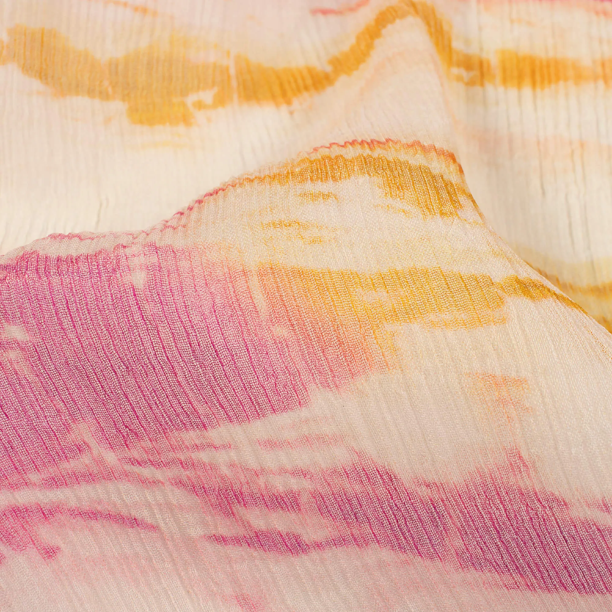 Cream And Magenta Pink Shibori Pattern Digital Print Bemberg Chiffon Fabric