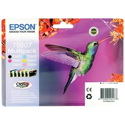 Epson T0807 Inkjet Cartridge Multipack - Black, Cyan, Magenta, Yellow, Light Cyan and Light Magenta (6 Cartridges)