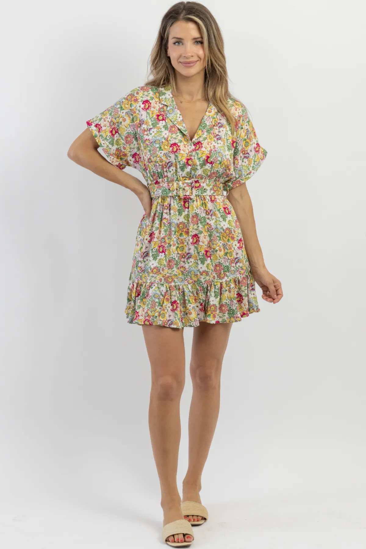 FLORA MAGENTA BELTED MINI DRESS