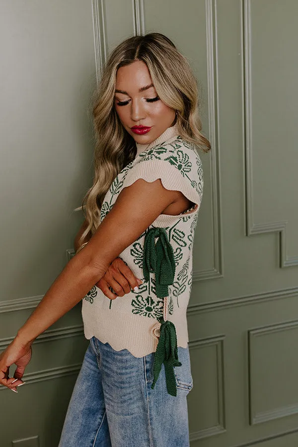 Front Porch Sippin' Floral Sweater Top in Hunter Green