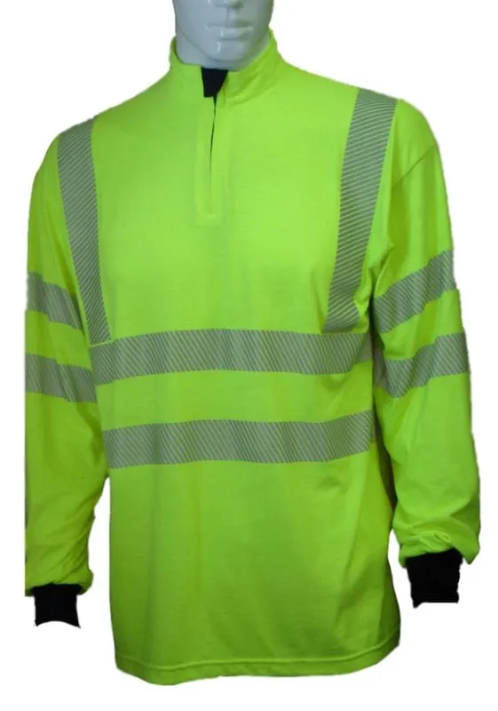 High Visibility FR Single Jersey Long Sleeve Zip Neck Yellow Shirt - YA-FR99