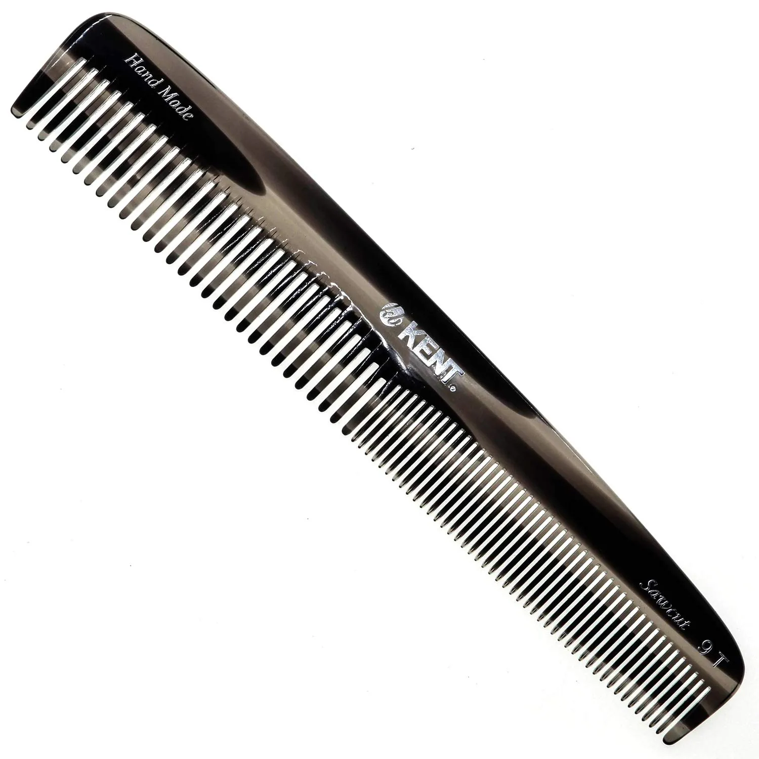 Kent 9T Graphite Fine Tooth and Wide Tooth Comb Detangler Hair Combs - Large Handmade and Saw-Cut Dressing Comb - Wet Hair Comb 