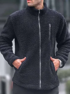 Men's Fleece Jacket Long Sleeve Outdoor Jacket with Pockets and Zip Closure