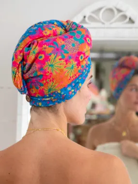 Microfiber Hair Towel Wrap - Neon Magenta Turquoise