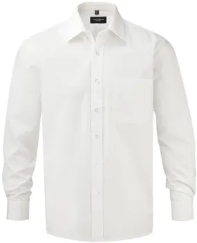 Russell 936M Collection Men's White Long Sleeve Pure Cotton Easy Care Poplin Shirt - BT-936M-WHT