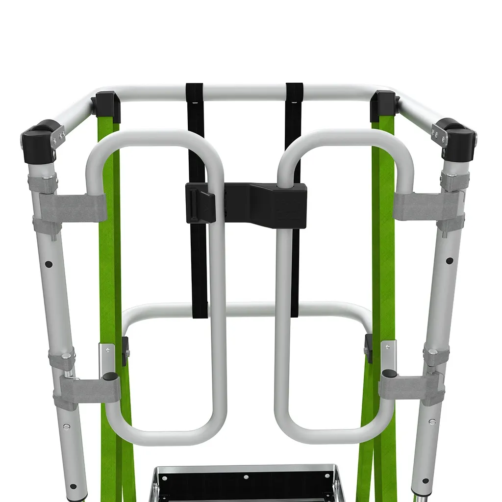 Safety Cage® 2.0 - EN 131 - 150 kg Rated, Fiberglass Electrical Insulated Platform Ladder with Wheels, GROUND CUE and Adjustable